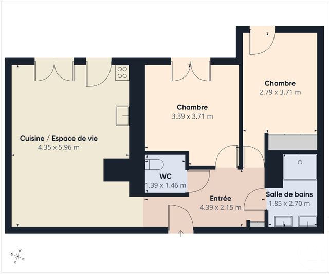 Appartement T3 à vendre - 3 pièces - 65.61 m2 - CHAMPAGNE AU MONT D OR - 69 - RHONE-ALPES - Century 21 Agence Du Mont D'Or